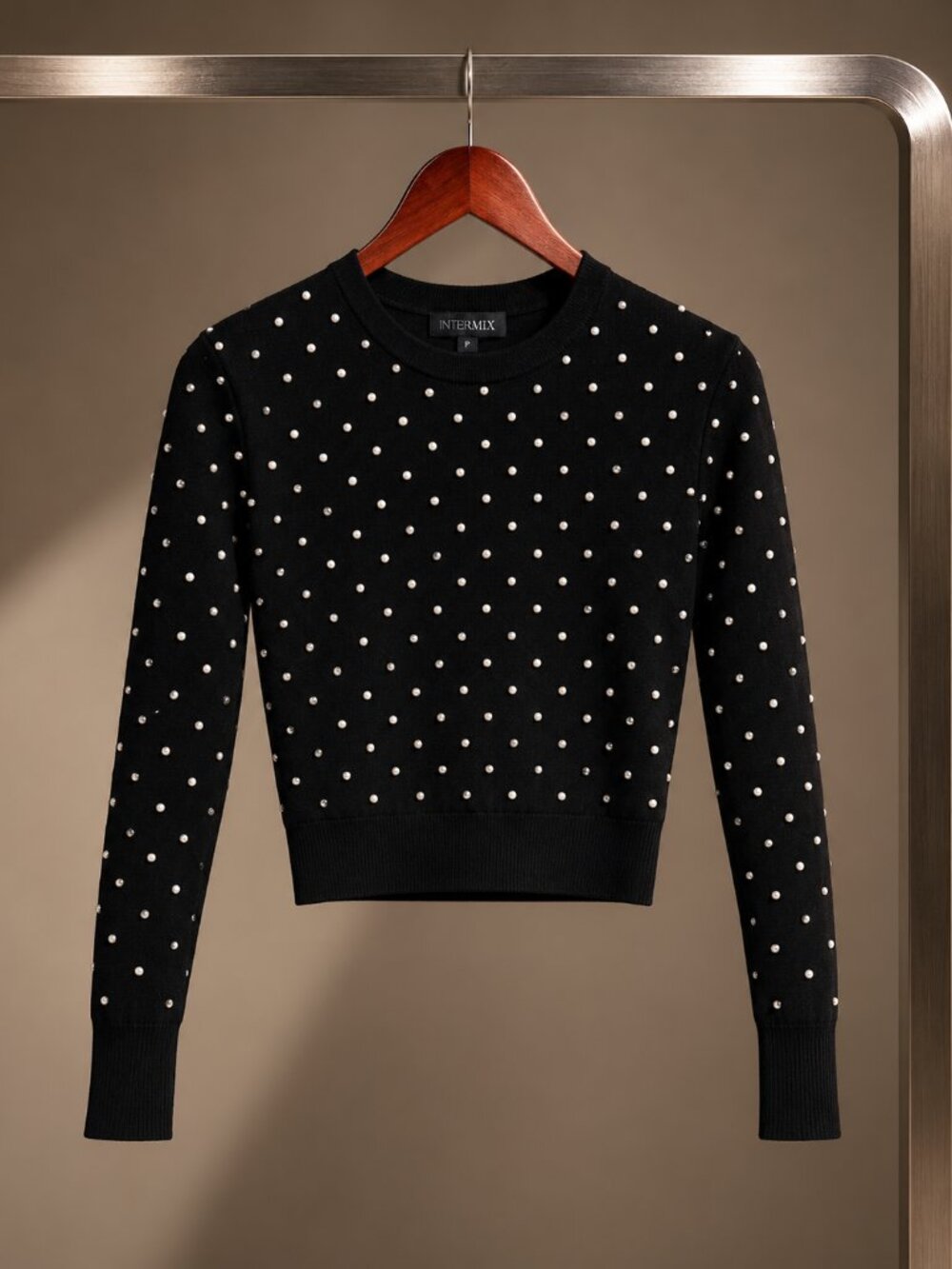 Intermix Ramsey Y2K Crystal Embellished Black Cropped Sweater Size P